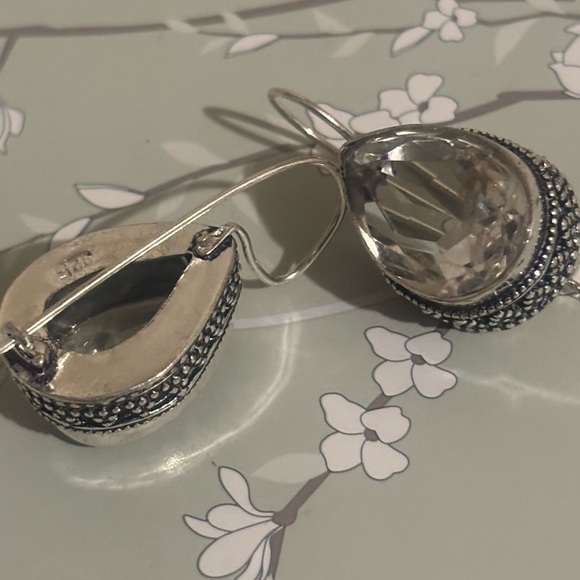 White Topaz sterling Silver Teardrop Earrings - Picture 2 of 3